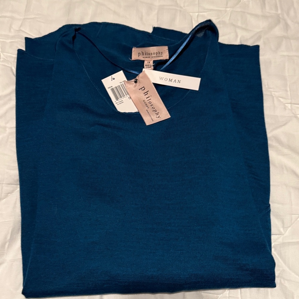 Philosophy Teal V-Neck Top